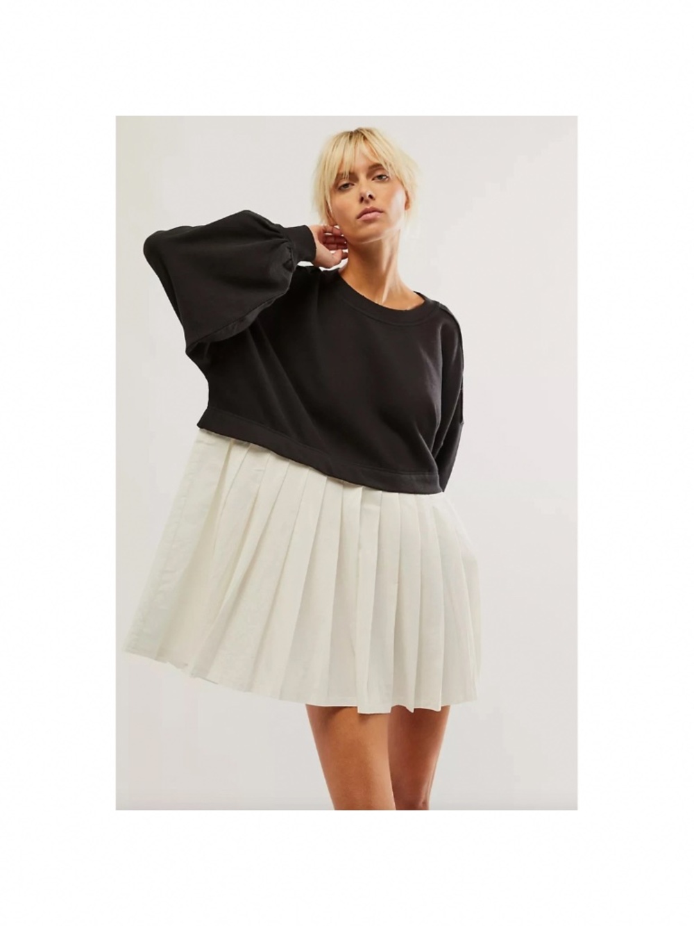 Free People Eleanor Sweatshirt Mini Dress Black/White Size L